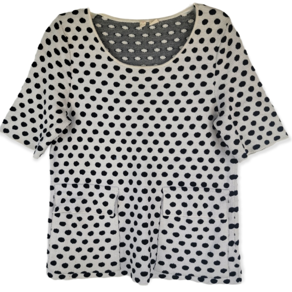 Anthropologie Moth Polkadot Cotton Crew Neck Sweater with Pockets, EUC, sz M